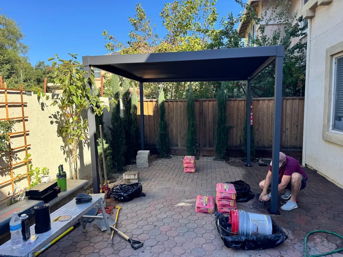 Anchoring a Mirador Pergola to a Brick Patio, Dublin, CA, before